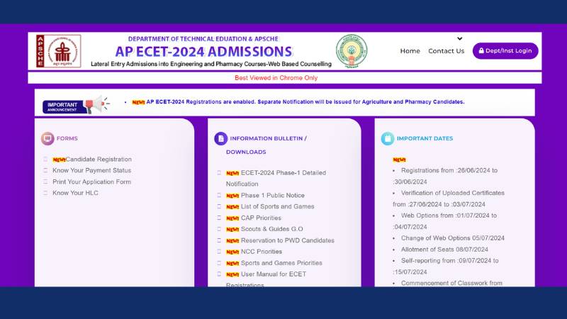 AP ECET 2024 Counselling: Register by July 5 at ecet-sche.aptonline.in; Key Dates: June 26-July 4