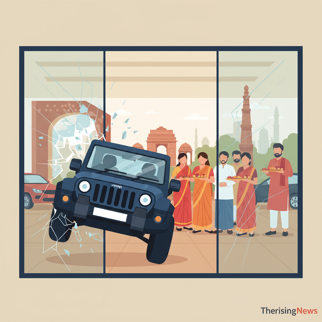 Mahindra Thar Crashes Through Showroom Wall in Delhi Ritual Gone Wrong