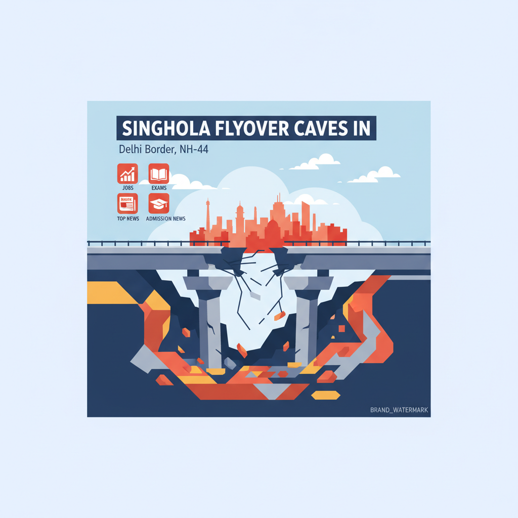 Portion of Singhola flyover on NH-44 caves in at Delhi border